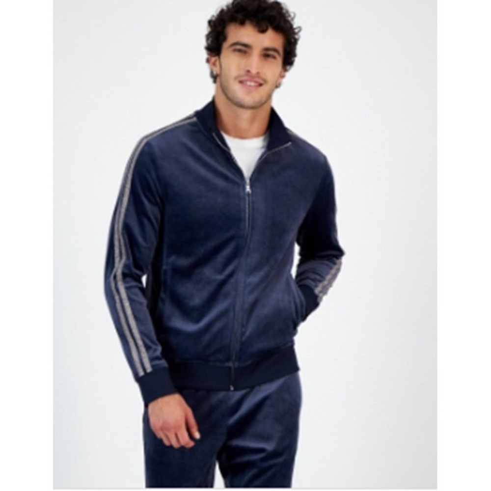 INC International Concepts Mens Regular-Fit Taped Full-Zip Track Jacket Navy XS